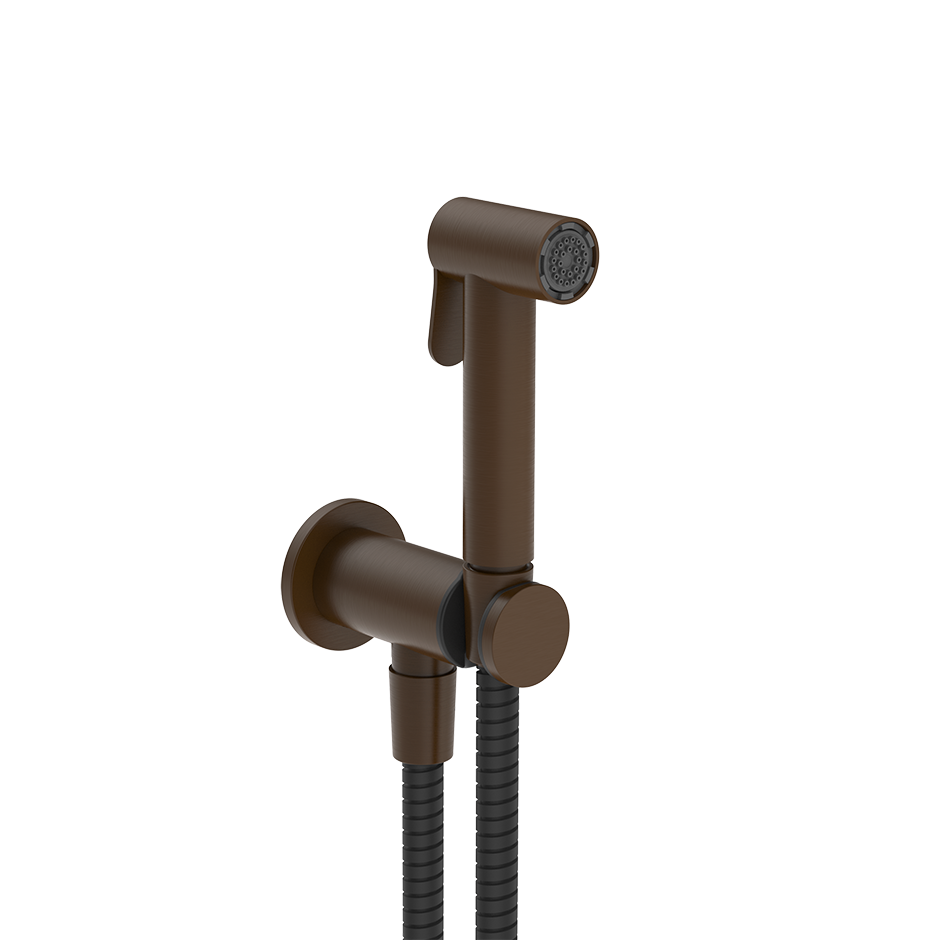 Gessi ANELLO Hygiene-Shut-Off-Handbrause mit Wandschlussbogen und Brausehalter zur Wandmontage, 1/2 Anschluss, dunkles bronze - 14431845