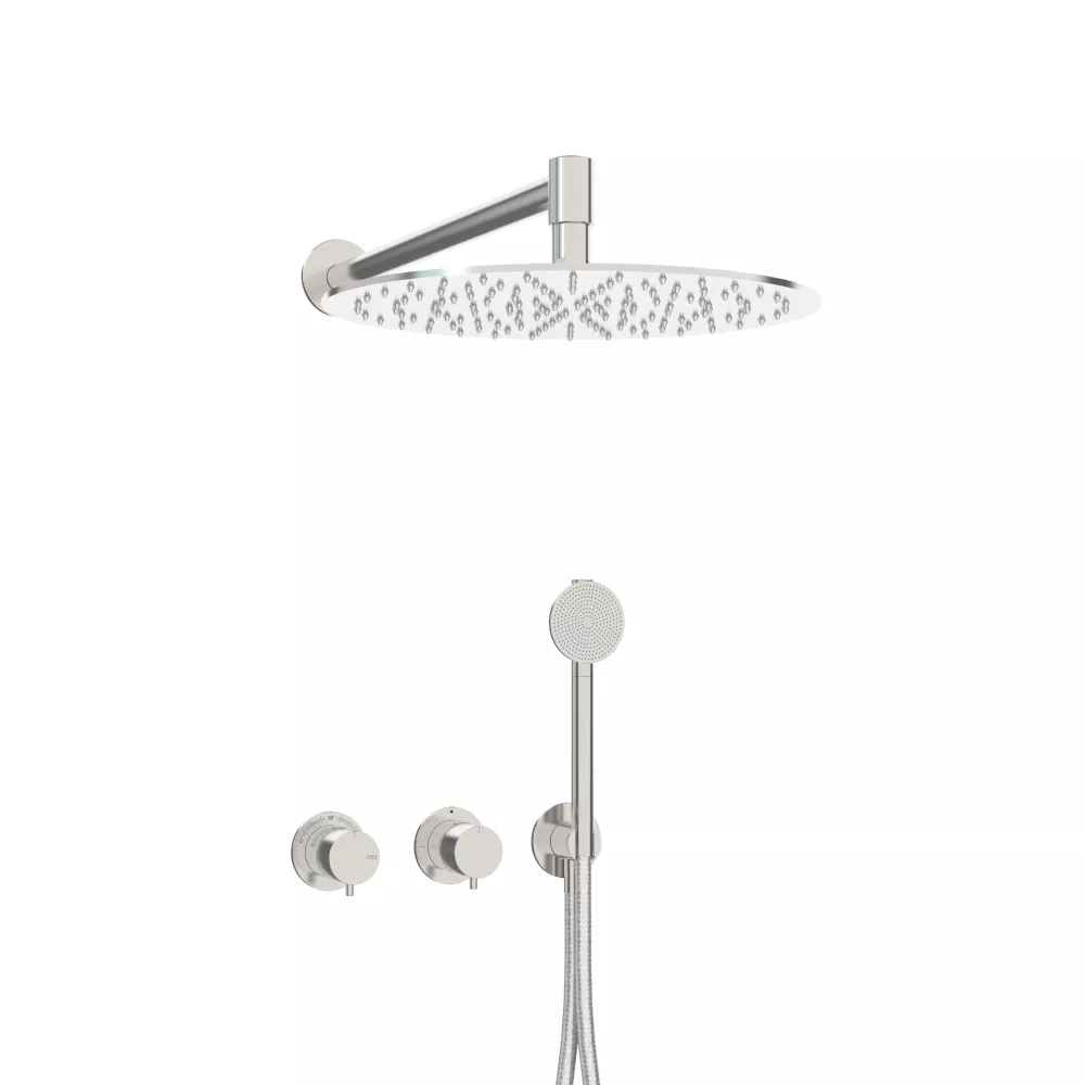 ceadesign MILO360 Wand-Brause-Thermostat mit 2-Wege-Umstellung, Rundkopfhandbrause D:65mm und Wandregenbrause FRE35, edelstahl satiniert
