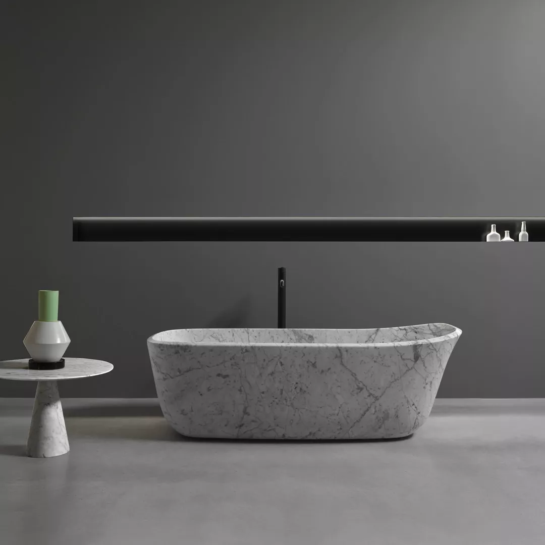 antoniolupi DAFNE freistehende Badewanne aus Naturstein, 170x75cm, bianco carrara-DAFNESTONE-MC