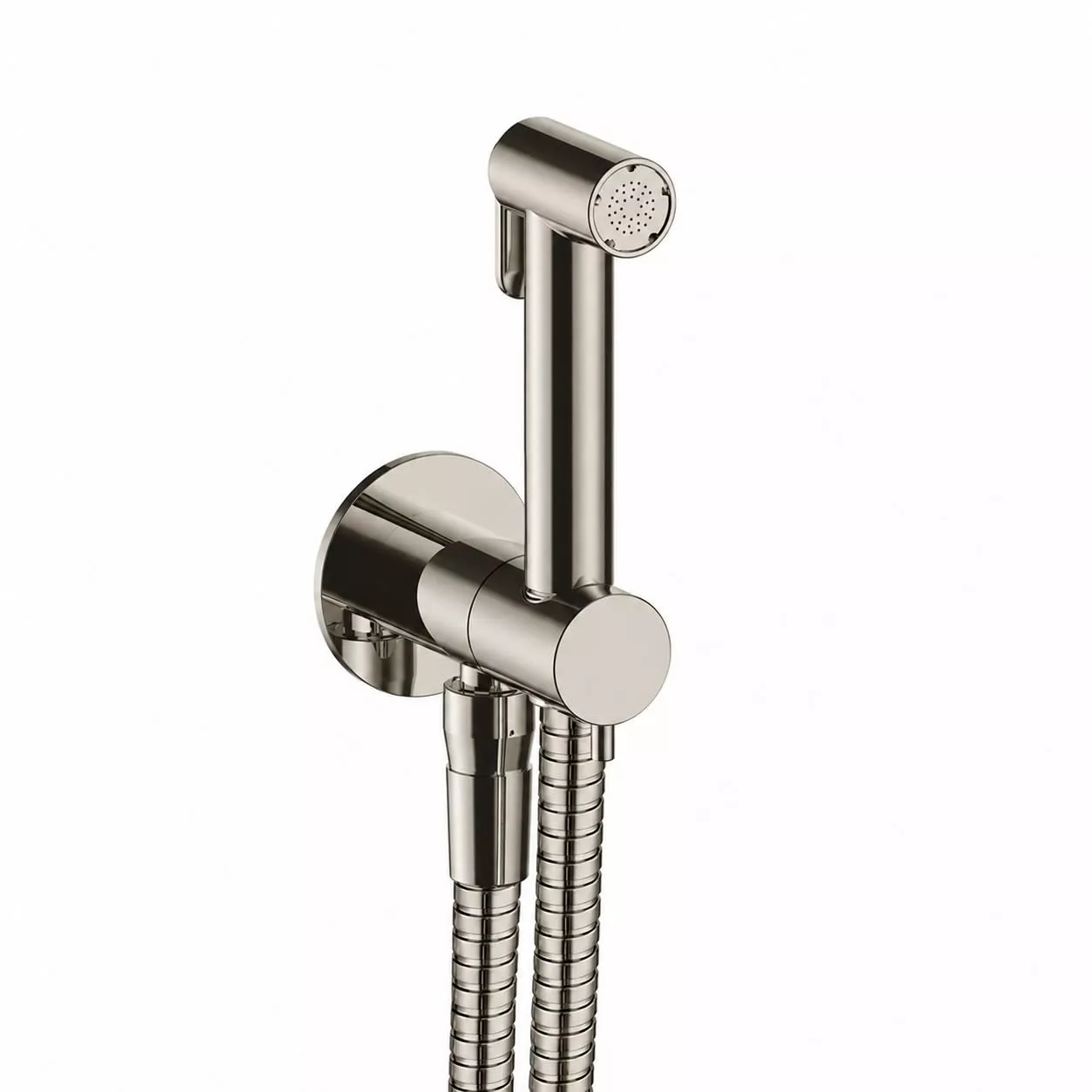 Fantini WC-Hygienebrause mit Messing-Brauseschlauch, Länge: 120cm, für Kaltwasser, inklusive Absperrventil, Brausehalter und Wandanschlussbogen, nickel poliert - 9195W291