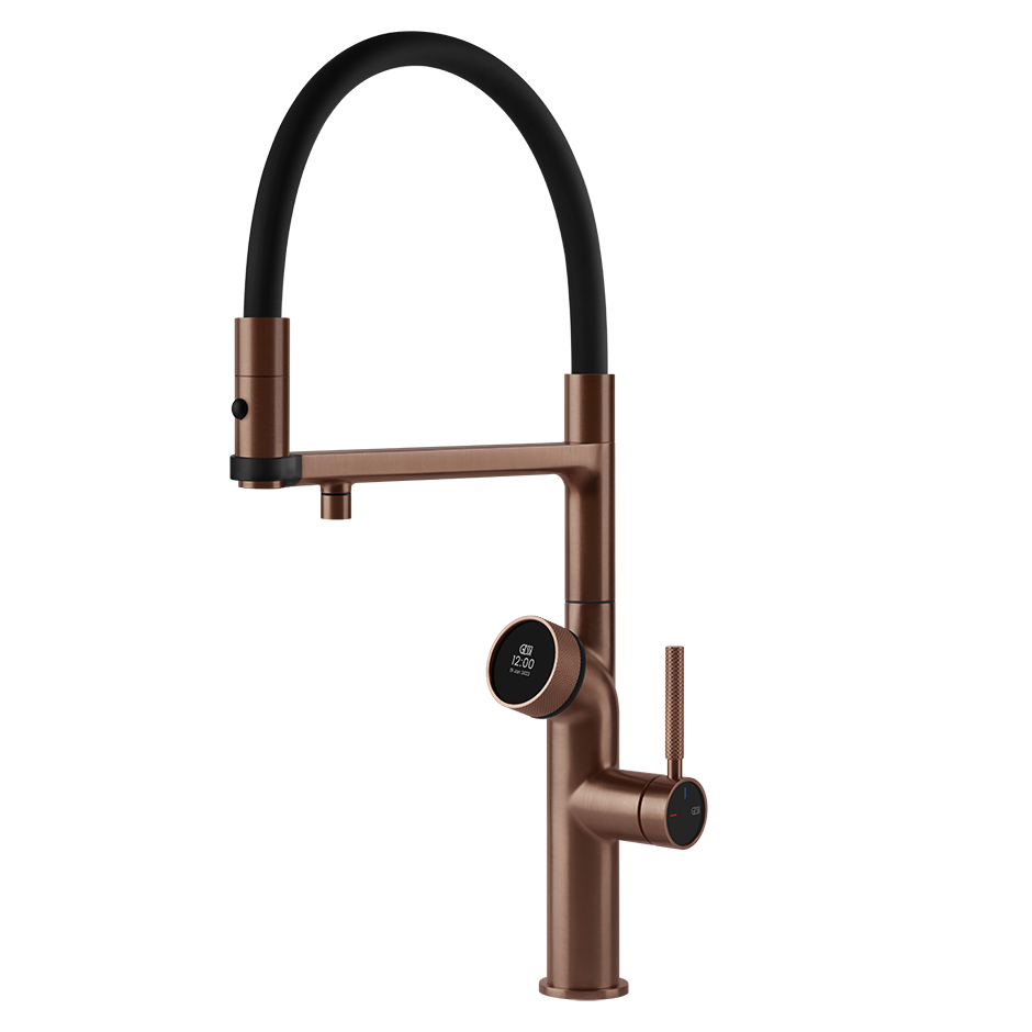 Gessi VITA GESSI Multifunktionsspender mit digitalem Wahlschalter und Semi-Pro Einhebelmischer mit schwenkbarem Auslauf, zu kombinieren mit Kühleinheit 60802 und/oder Heißwassereinheit 60806, kupfer gebürstet PVD - 60722708