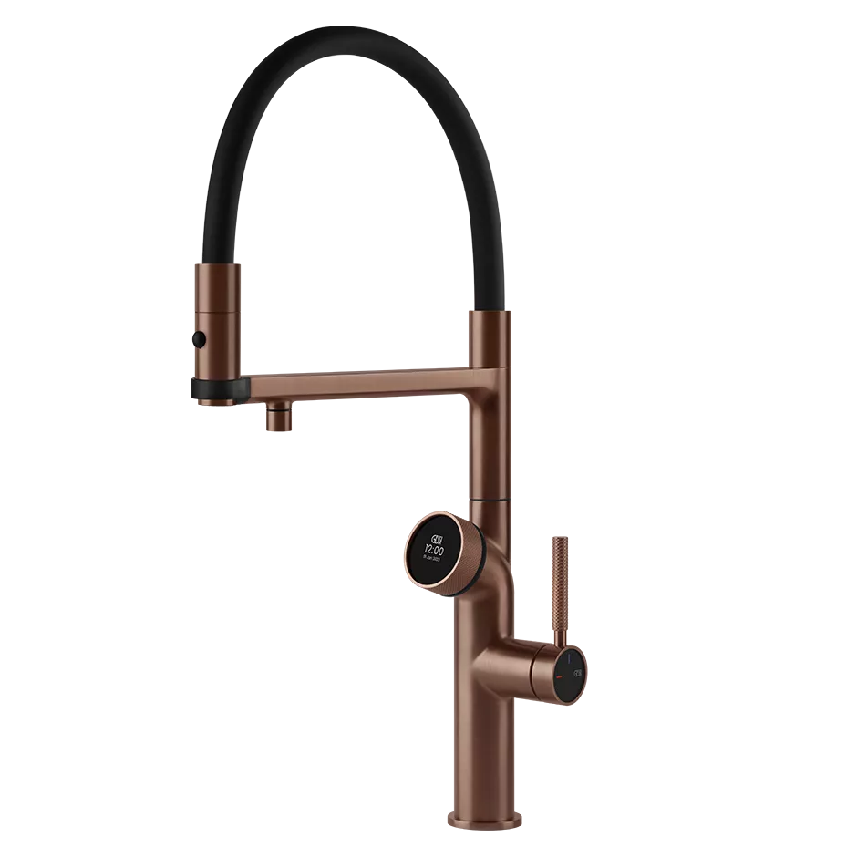 Gessi VITA GESSI Multifunktionsspender mit digitalem Wahlschalter und Semi-Pro Einhebelmischer mit schwenkbarem Auslauf, zu kombinieren mit Kühleinheit 60802 und/oder Heißwassereinheit 60806, kupfer gebürstet PVD - 60722708