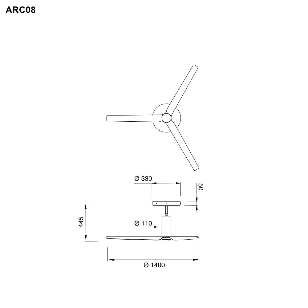 cea ARC08 Deckenventilator mit LED Beleuchtung und Fernbedienung, Durchmesser: 1400mm, Blätter aus Canaletto Nussbaum und Kohlefaser, edelstahl satiniert-ARC08NS