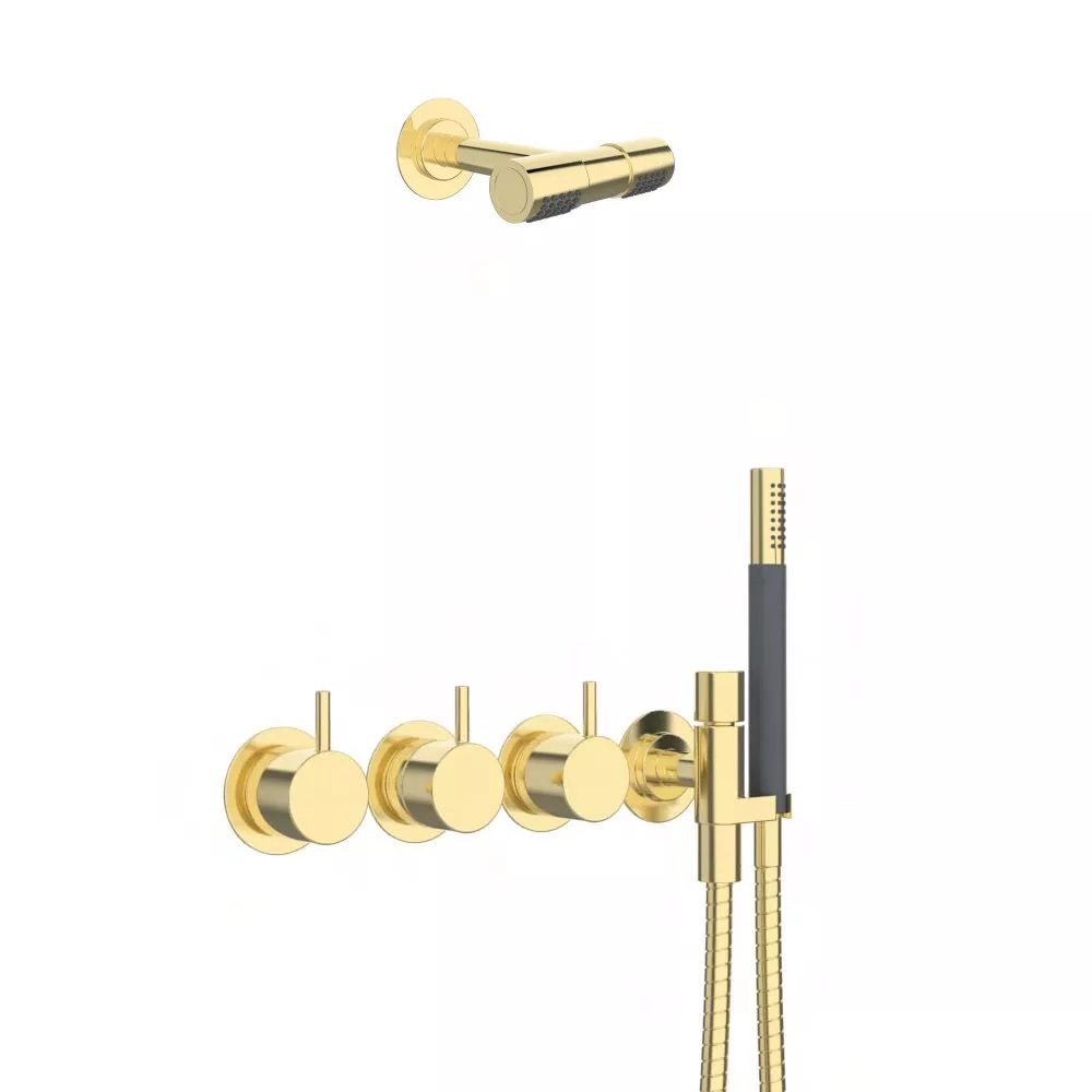 vola 5471R-081D Unterputz-Brause-Thermostat mit 2-Wege-Umstellung und Doppel-Wand-Kopfbrause 080D, messing poliert-5471R-081D-19