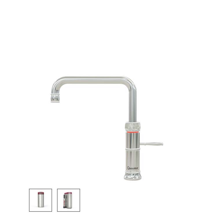 Quooker COMBI+ Classic Fusion Square Kalt-und Kochendwasserspender (CUBE) für Warm+Kaltwasseranschluss, chrom-22+CFSCHRCUBE