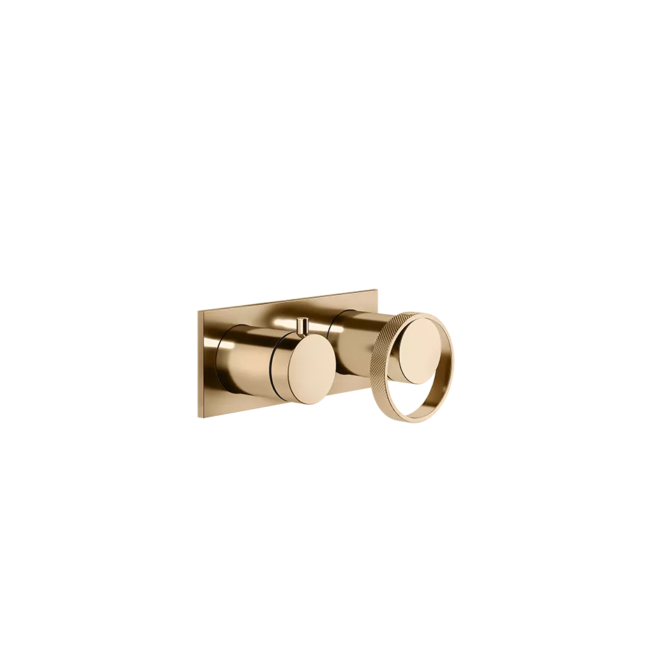 Gessi ANELLO Außenteil für Unterputz-Einhebelmischer für die Dusche/Wanne zur Wandmontage, mit 2-Wege-Umlenkkartusche und rechteckiger Platte, warmes bronze PVD - 63379735