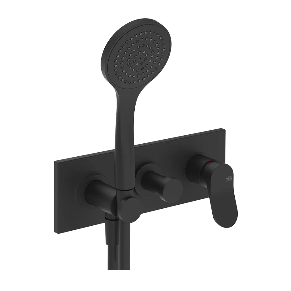 Gessi VIA MERAVIGLI Fertigmontageset für Dusch-Einhebelmischer zur Wandmontage, mit automatischem 2-Wege-Umsteller zum Drücken, Wandanschlussbogen, Schlauch 1,50m und Antikalk-Handbrause, schwarz matt - 56040299 Gessi VIA MERAVIGLI Fertigmontageset für Dusch-Einhebelmischer zur Wandmontage, mit automatischem 2-Wege-Umsteller zum Drücken, Wandanschlussbogen, Schlauch 1,50m und Antikalk-Handbrause, schwarz matt - 56040299