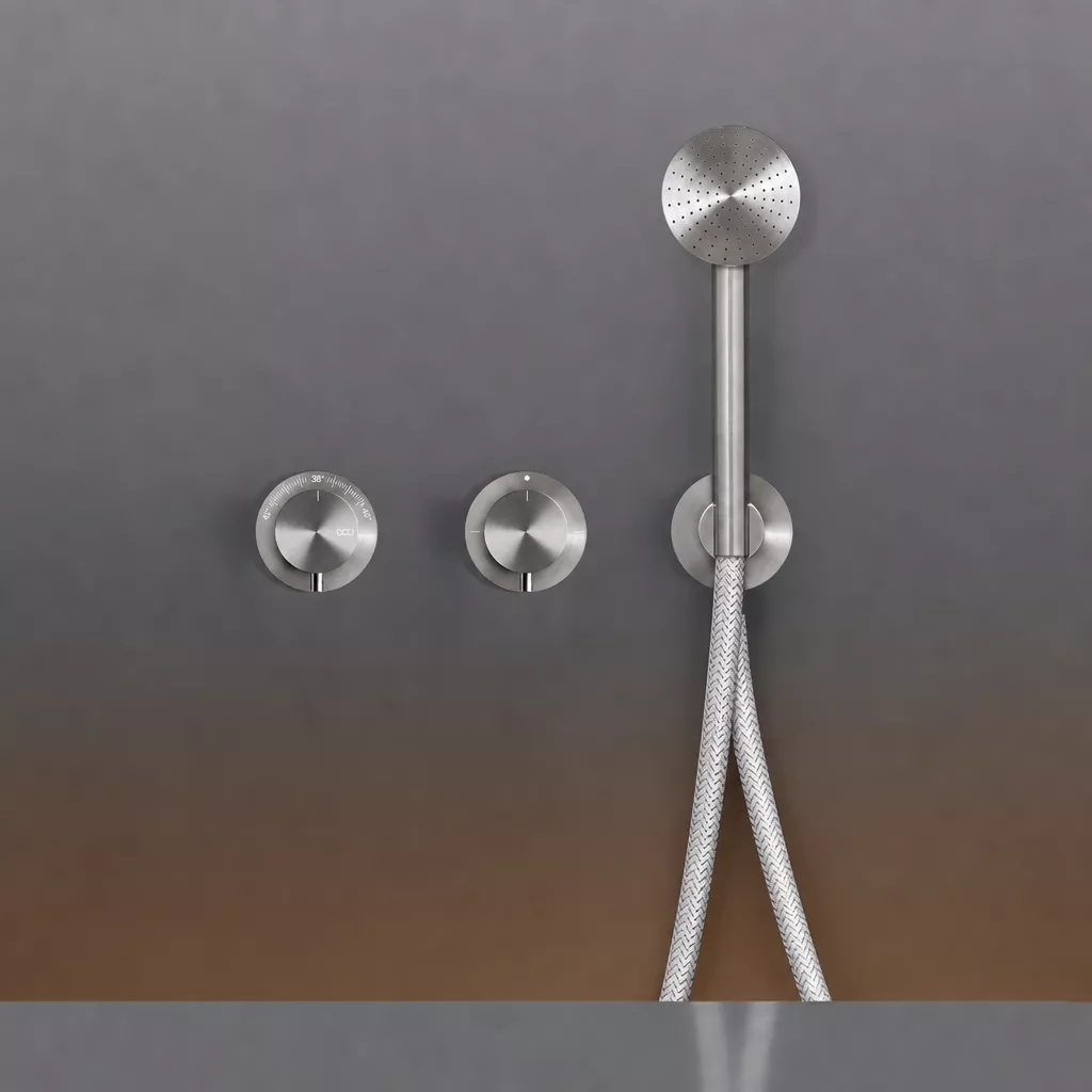 cea MIL 115Y Wand-Brause-Thermostat mit 2-Wege-Umstellung und Rundkopf-Handbrause, Durchmesser: 65mm, Schlauchfarbe edelstahl, edelstahl satiniert - MIL115YIS cea MIL 115Y Wand-Brause-Thermostat mit 2-Wege-Umstellung und Rundkopf-Handbrause, Durchmesser: 65mm, Schlauchfarbe edelstahl, edelstahl satiniert - MIL115YIS