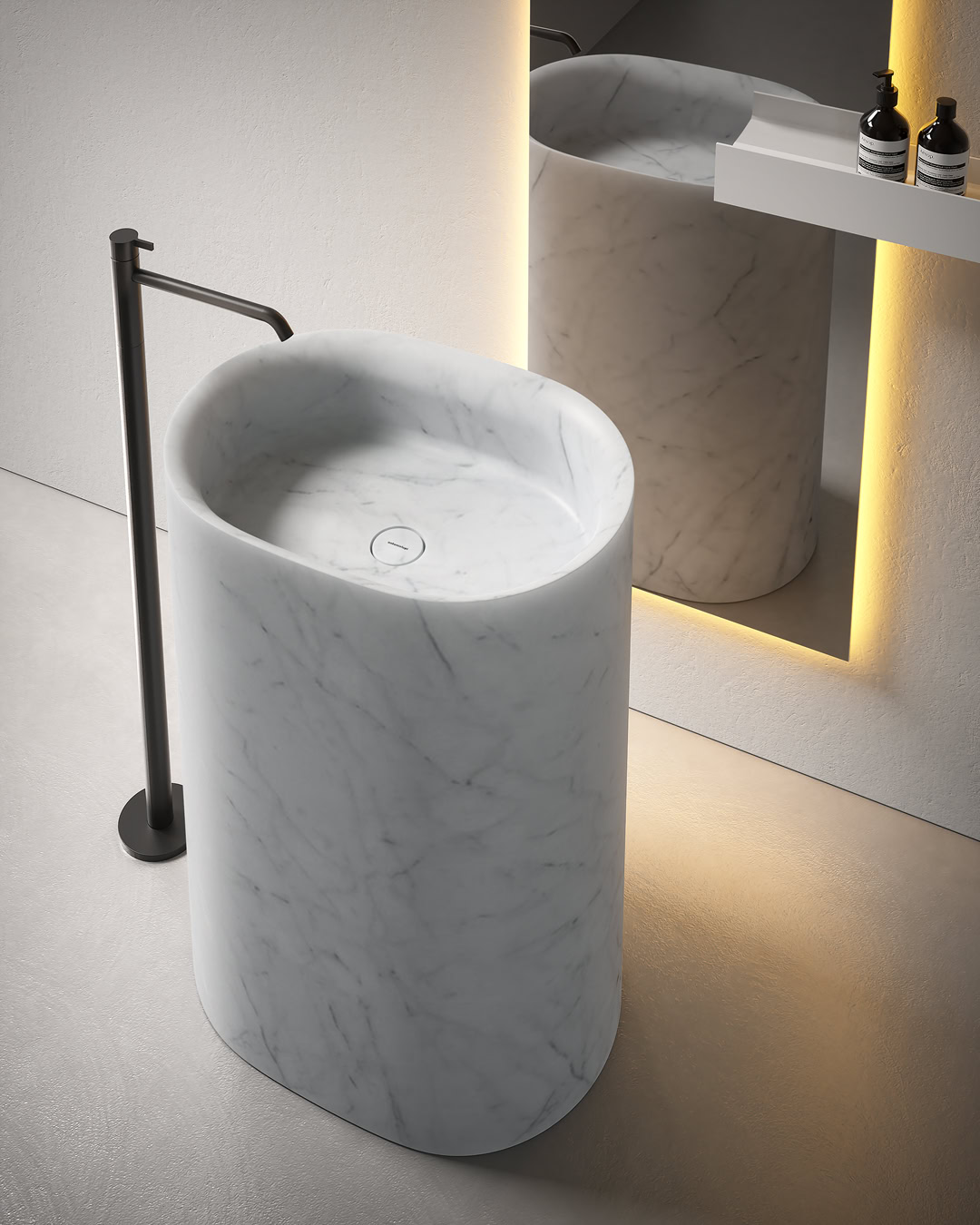 antoniolupi NEBULA STONE freistehendes Waschbecken aus Naturstein, 63x45x85cm, bianco carrara - NEBULA63-BIANCO-CARRARA