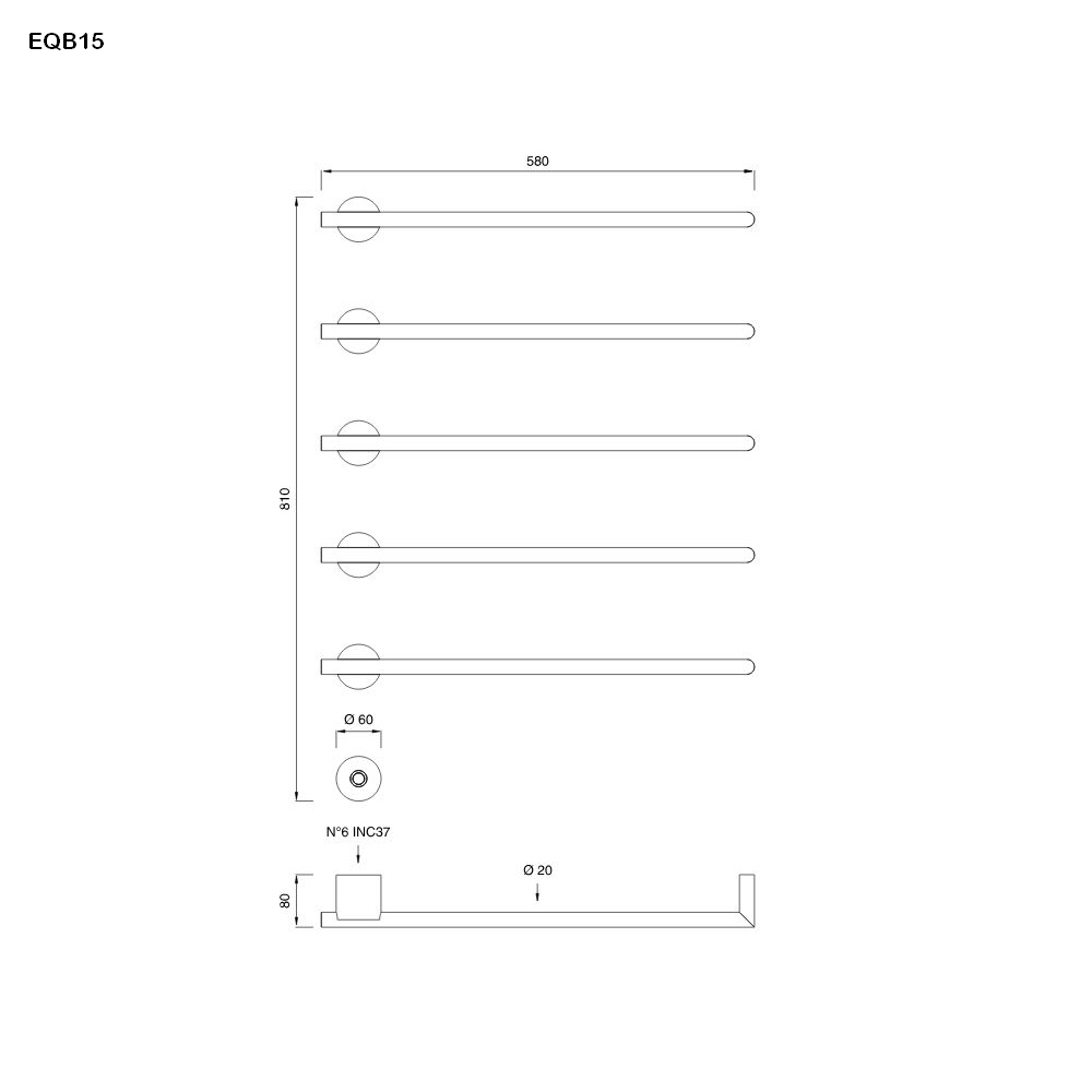 cea EQUILIBRIO elektrischer Handtuchwärmer mit 5 horizontalen Heizstäben mit Power-Taste, edelstahl satiniert-EQB15S