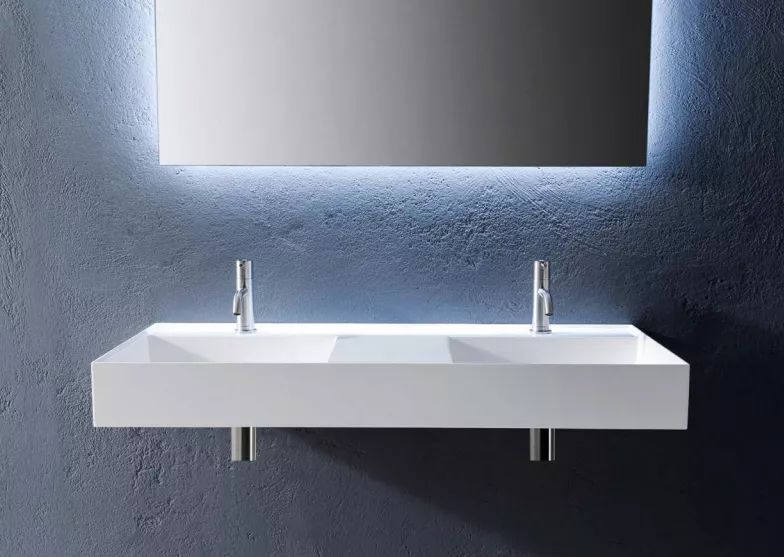 antoniolupi GRAFFIOMOOD Doppel-Wandbecken, 108x47cm, mit 2 Hahnlöchern, weiß matt-GRAFFIOM108-2-2-0-WB