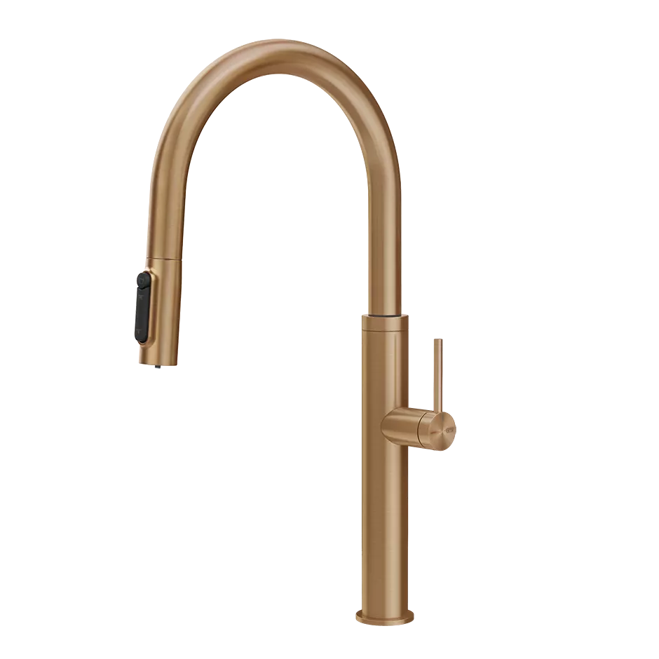 Gessi 316 FILTERED Einhebelmischer mit Schwenkarm und Auszugsbrause mit 2 Strahlfunktionen, mit Filterwasserfunktion, zur Kombination mit dem Filtrationskit 01595, warmes bronze gebürstet PVD - 60822726