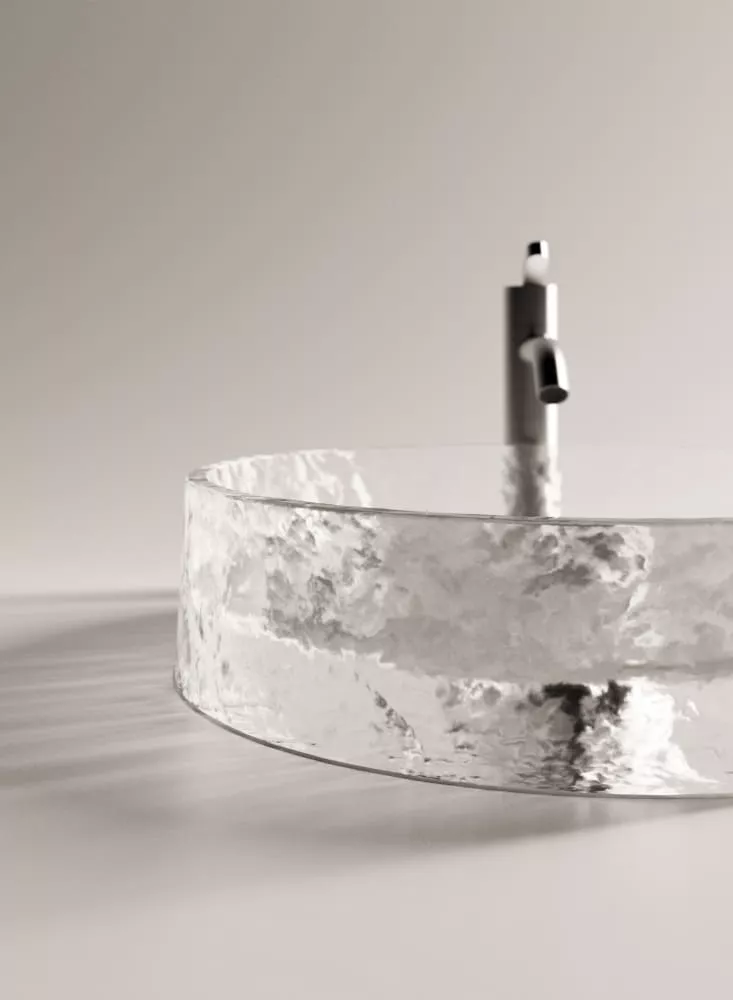 Agape MASSICCI rundes Aufsatzbecken aus gegossenem Glas, Durchmesser: 43,8cm, Höhe: 10,5cm, bernstein - ACER0998CRY