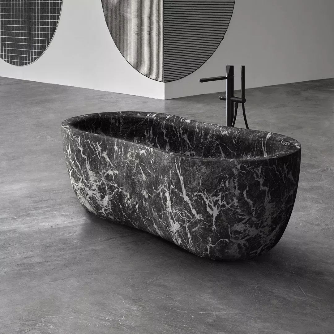 antoniolupi FIDA freistehende Oval-Badewanne aus Naturstein, 170x80x55cm, grigio alpi-FIDA-GRIGIOALPI