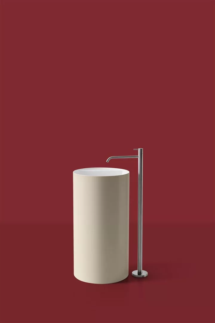 antoniolupi SIMPLO freistehendes Waschbecken aus Flumood®, Durchmesser: 45cm, Höhe: 85cm, mit Hahnloch, innen weiß matt, Ablaufgarnitur weiß matt, außen lackiert nach antoniolupi Farbkarte-SIMPLO85-5-DIV-1-0
