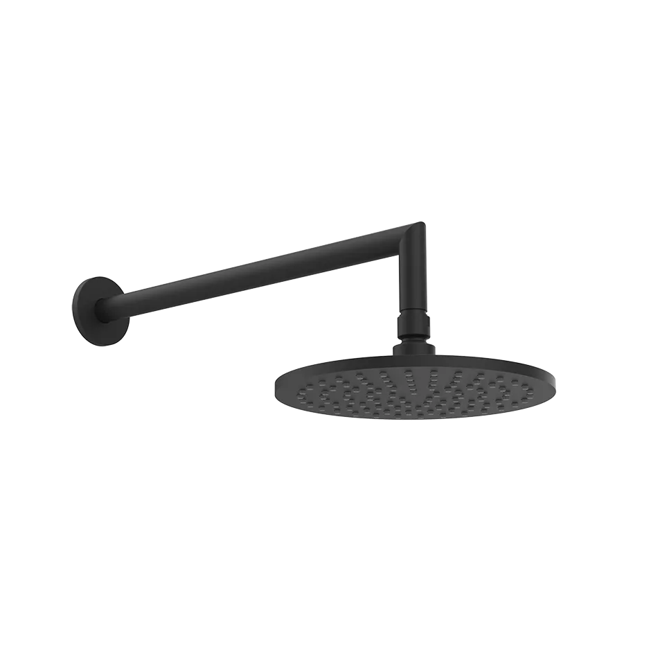 Gessi EMPORIO Antikalk-Kopfbrause zur Wandmontage, Durchmesser: 200mm, mit Gelenk und rundem Wandarm 350mm, Funktion: Regen, 1/2 Anschluss, bei 3 bar Druck ca. 9 l/min, schwarz matt - 47284299