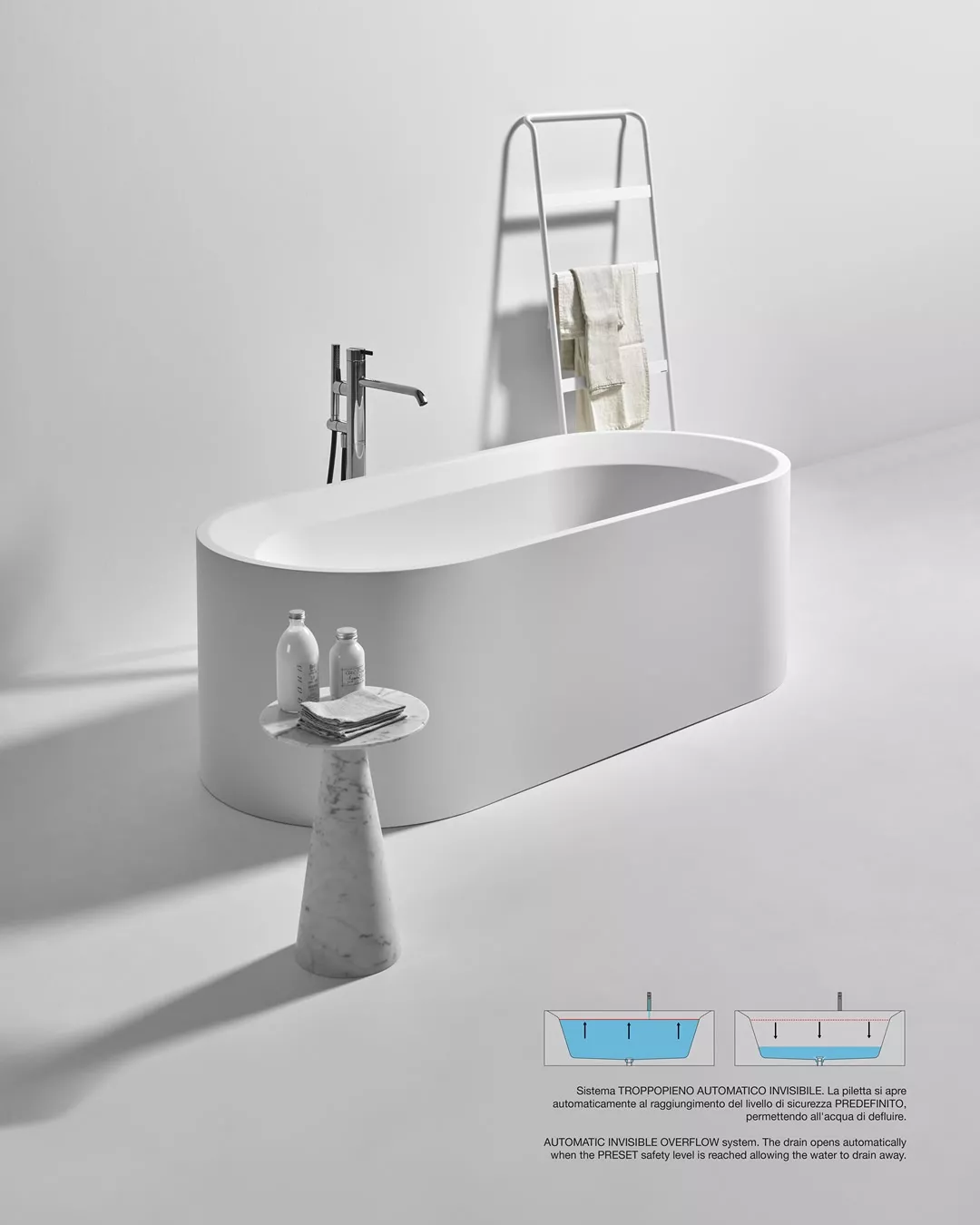 antoniolupi OASI freistehende Badewanne aus Cristalplant®, Breite: 180cm, Tiefe: 85cm, Höhe: 55cm, weiß matt-OASI40