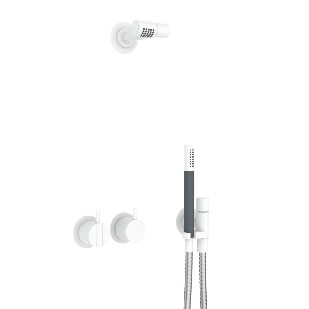 vola 2471-081 Unterputz-Brause-Einhebelmischer mit 2-Wege-Umstellung mit Wand-Kopfbrause 080, Hebel:25mm, weiß matt-2471-081-28