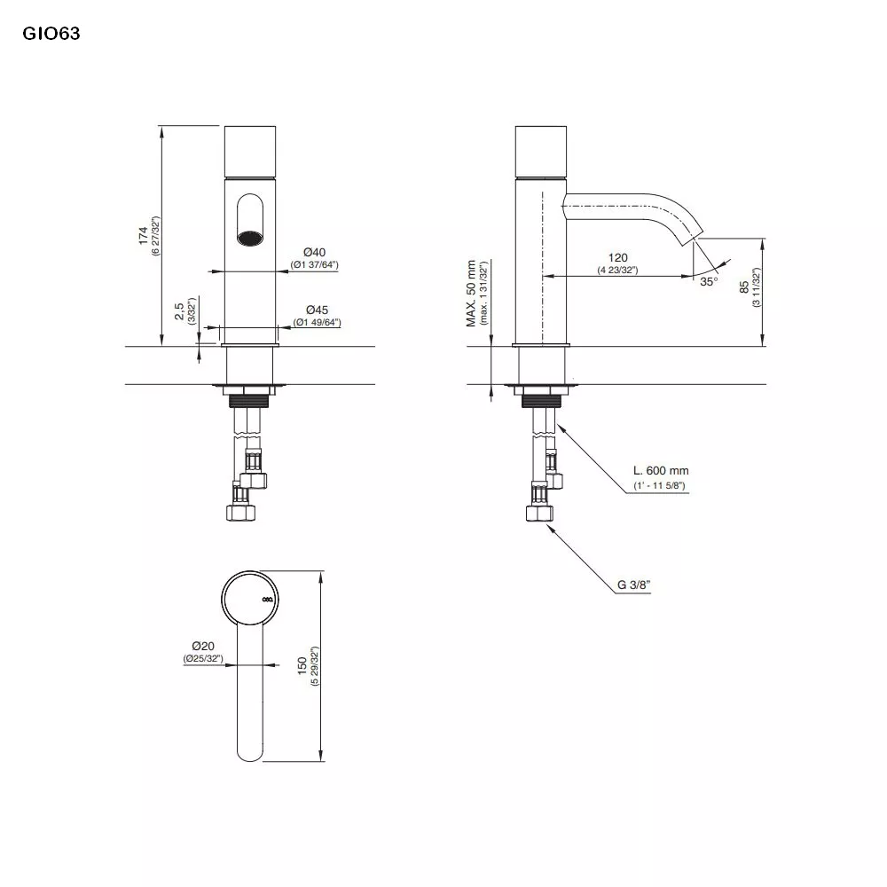 cea GIOTTO PLUS Waschtisch-Eingriffmischer, H:175mm, edelstahl satiniert-GIO63S
