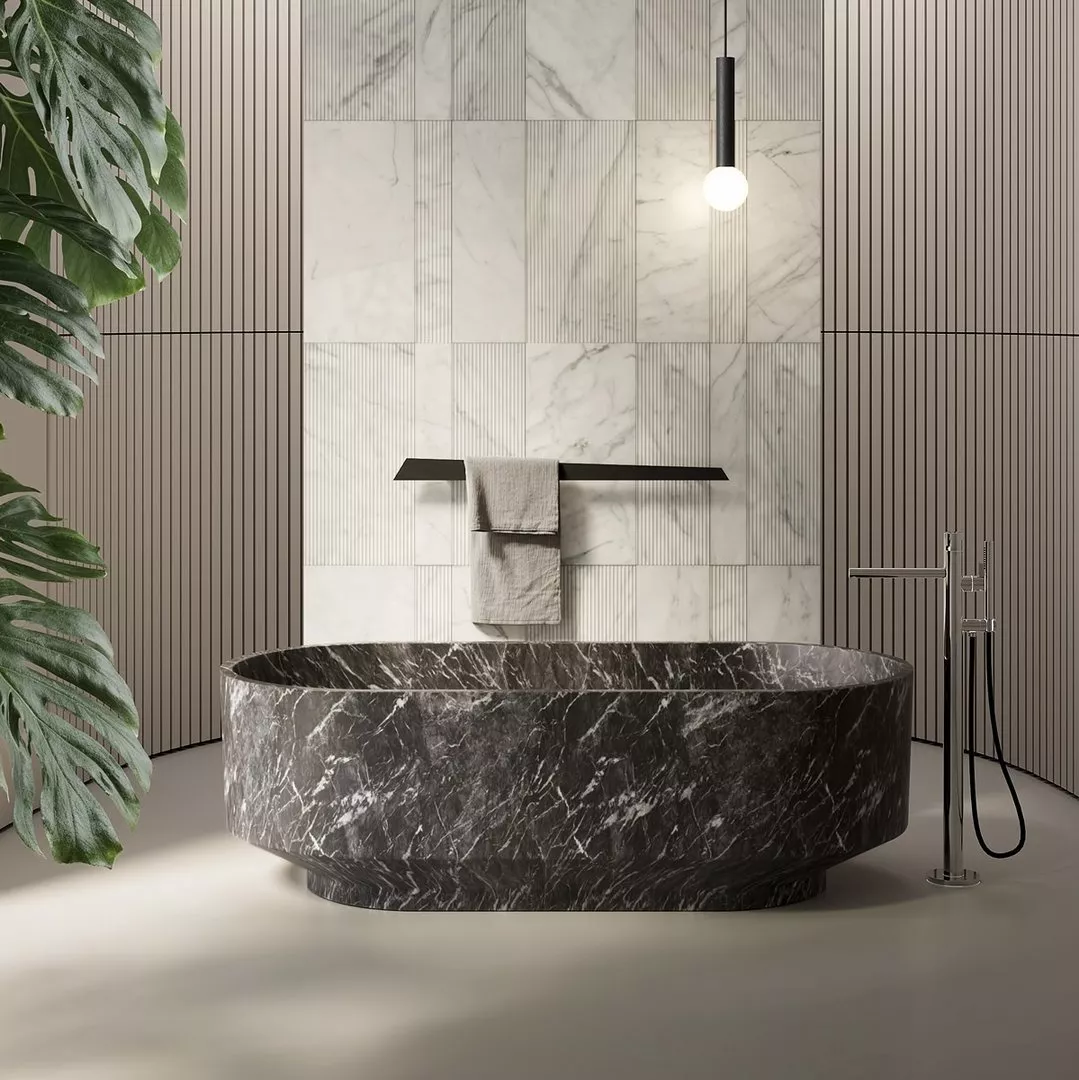 antoniolupi BORGHI freistehende Badewanne aus Naturstein, 170x80x53cm, grigio lavico-BORGHI170ST-GL