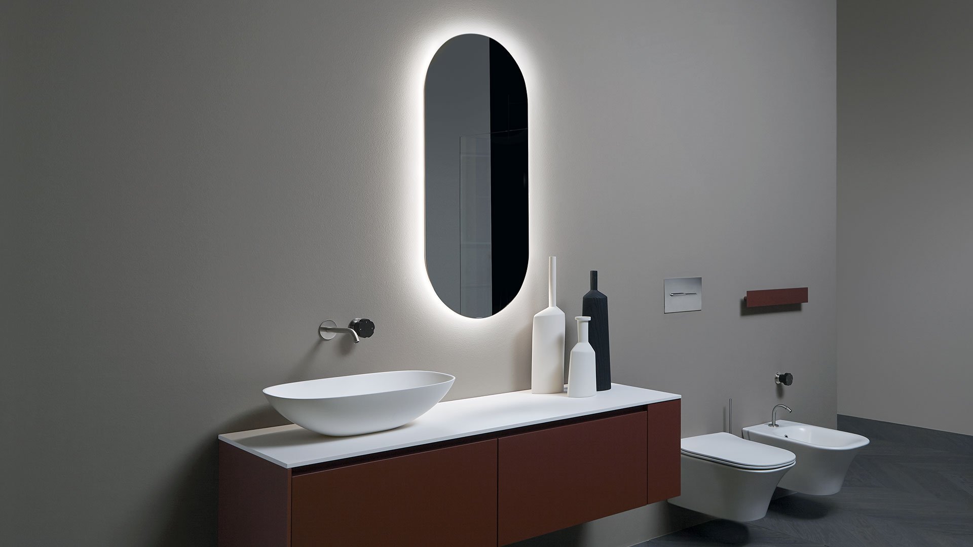 antoniolupi USB LED-Spiegel, Breite: 108cm, Höhe 50cm, oben und unten abgerundet, Lichtfarbe: 4000K, neutralweiß-USB10108W-4000