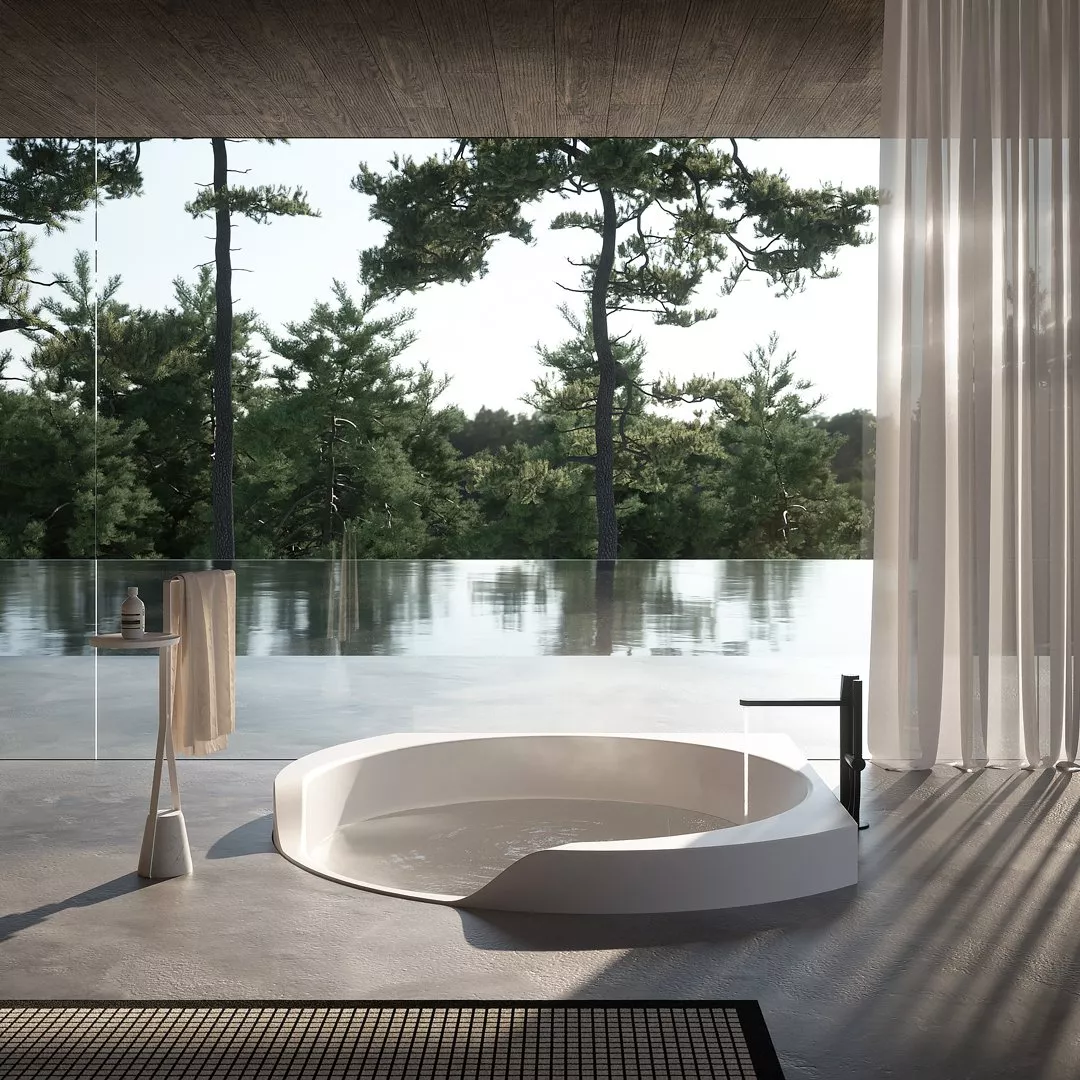 antoniolupi OFURO Einbau- oder freistehende Badewanne aus Flumood®, Breite: 167,5cm, Tiefe: 167,5cm, Höhe: 68,5cm, weiß matt-OFURO2