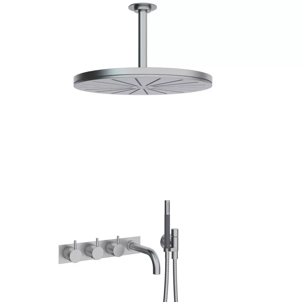 vola Combi-16 Unterputz-Wannen-Thermostat mit 3-Wege-Umstellung, Hebel:25mm, chrom matt-Combi-16-20