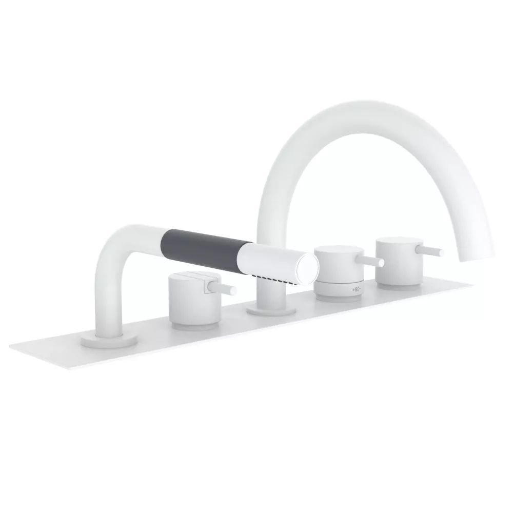 vola BK16 Wannen-Thermostat mit Brause für Fliesenbank, Ausladung:200mm, Hebel:25mm, weiß matt-BK16-28