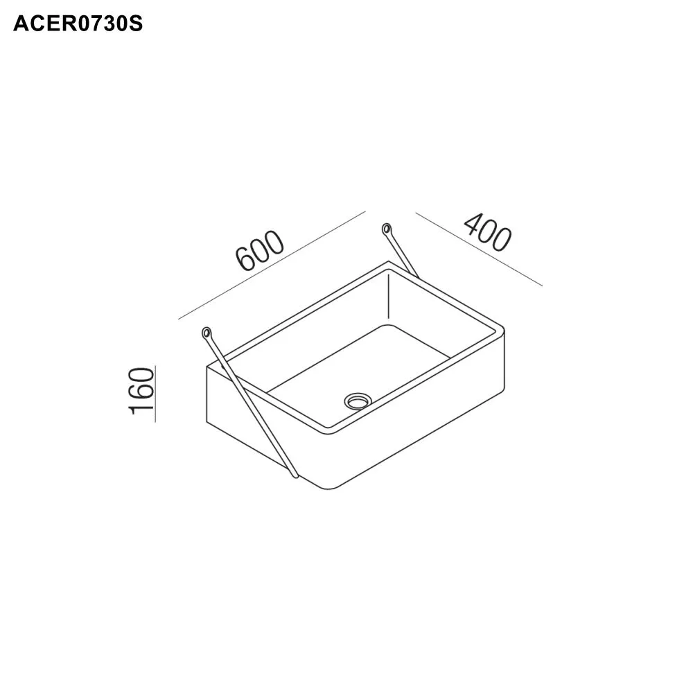 Agape CARRARA Wandbecken aus Naturstein mit polierter Halterung, Breite: 60cm, Tiefe: 40cm, Höhe: 16cm, inklusive Ablaufgarnitur, petit granit - ACER0721SPG