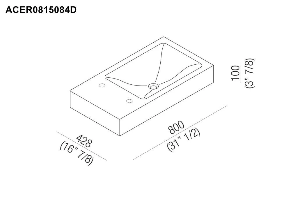 Agape 815 rechteckiges Wandbecken aus Naturstein, Breite: 80cm, Tiefe: 42,8cm, Höhe: 10cm, inklusive Ablaufgarnitur, Becken rechts, mit 1 Hahnloch hinten, bianco carrara - ACER0815084DBMC
