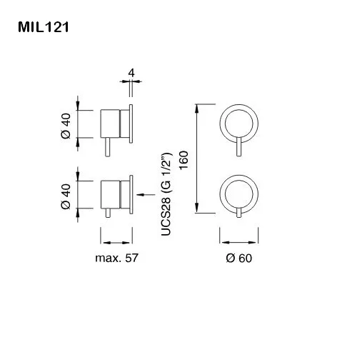 cea MIL 121 Wand-Thermostat mit 1 Absperrventil, high water flow, edelstahl satiniert-MIL121S