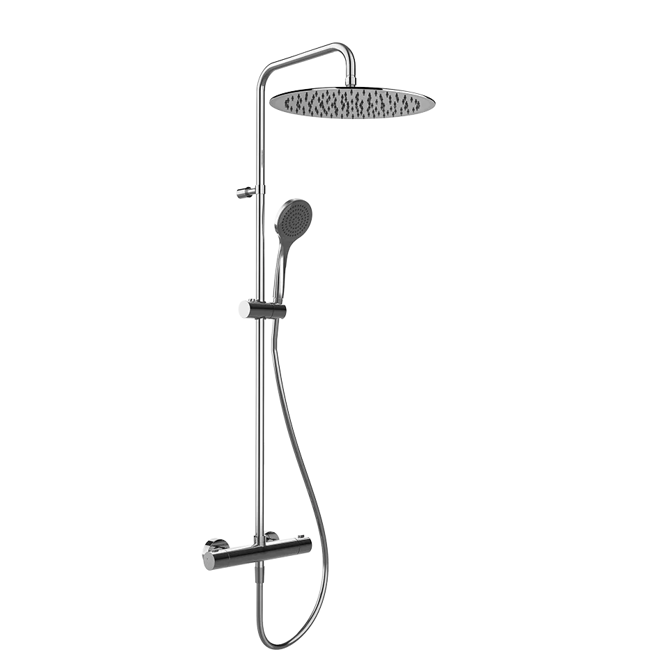 Gessi EMPORIO Thermostatmischer zur Wandmontage, mit 2-Wege-Umsteller, Kopfbrause Ø300mm, Brausestange, Antikalk-Handbrause Ø100mm und Schlauch 1,50m, 1/2 Anschluss, bei 3 bar Druck ca. 9 l/min, chrom - 35183031