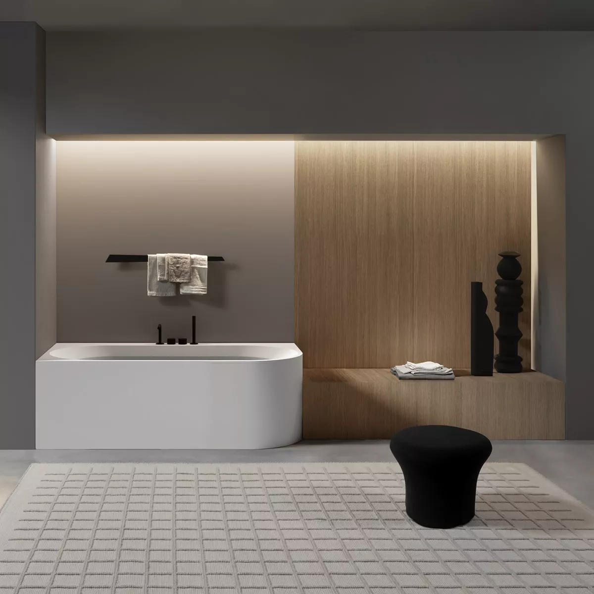 antoniolupi OASI freistehende Badewanne aus Cristalplant® mit einer abgerundeten Kante, Breite: 190cm, Tiefe: 75cm, Version rechts, weiß matt-OASI52D