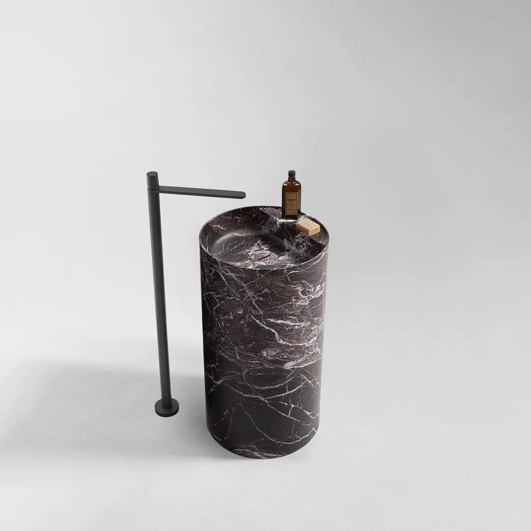 antoniolupi SIMPLO freistehendes Waschbecken aus Naturstein, Durchmesser: 45cm, Höhe: 85cm, rosso levanto-SIMPLO185-ROSSOLEVANTO