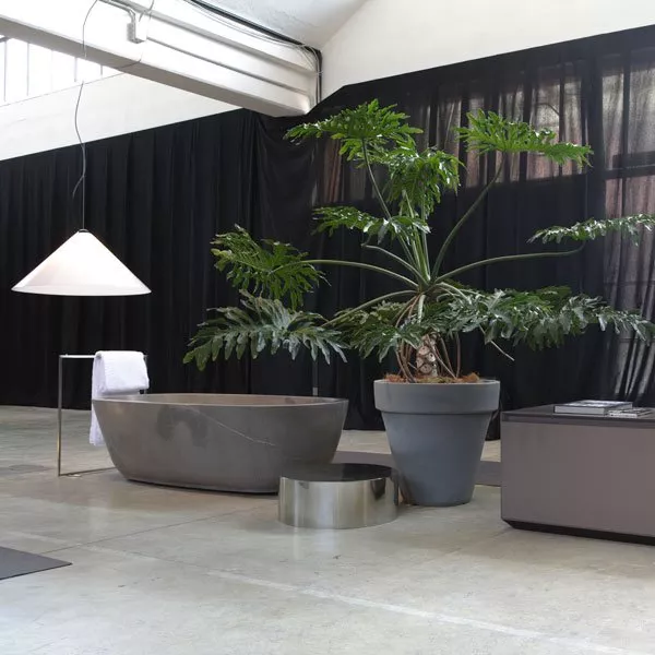 antoniolupi BAÌA Badewanne aus Naturstein, 185x90x50cm, grigio imperiale, Ablaufgarnitur chrom-BAIAGILU