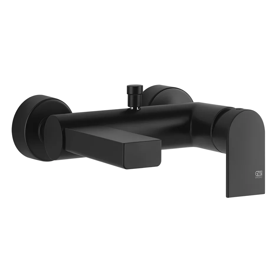 Gessi VIA MANZONI Einhebel-Wannenmischer mit Auslauf zur Wandmontage, Ausladung: 190mm, automatischer 2-Wege-Umsteller zum Ziehen, schwarz matt - 38613299