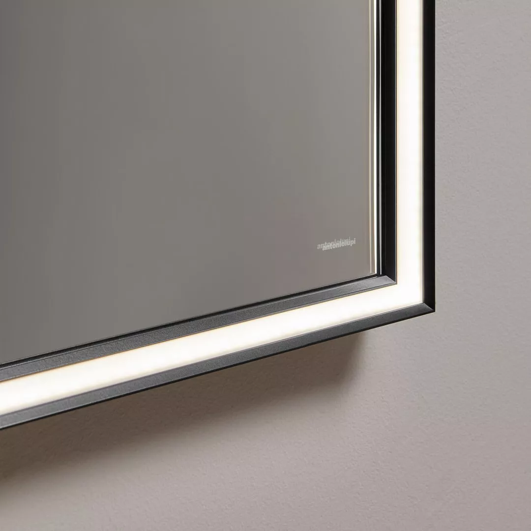 antoniolupi NASTRO rechteckiger Spiegel mit doppelter LED-Beleuchtung und Touch-Schalter zum Dimmen, Breite: 72cm, Höhe: 75cm, Lichtfarbe: 4000K, neutralweiß, Aluminiumrahmen schwarz matt-NASTRO75W72-5-NERO-4000