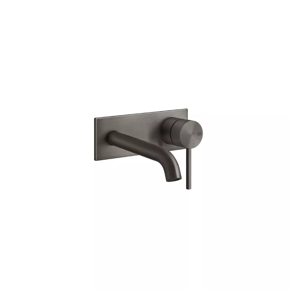 Gessi 316 FLESSA Fertigmontageset für Waschtisch-Einhebelmischer mit Auslauf zur Wandmontage, Ausladung: 117-147mm, durchgehende Platte 65x165mm, Griff-Stifte für Betätigung in 32mm und 61mm enthalten, metall schwarz gebürstet PVD - 54088707