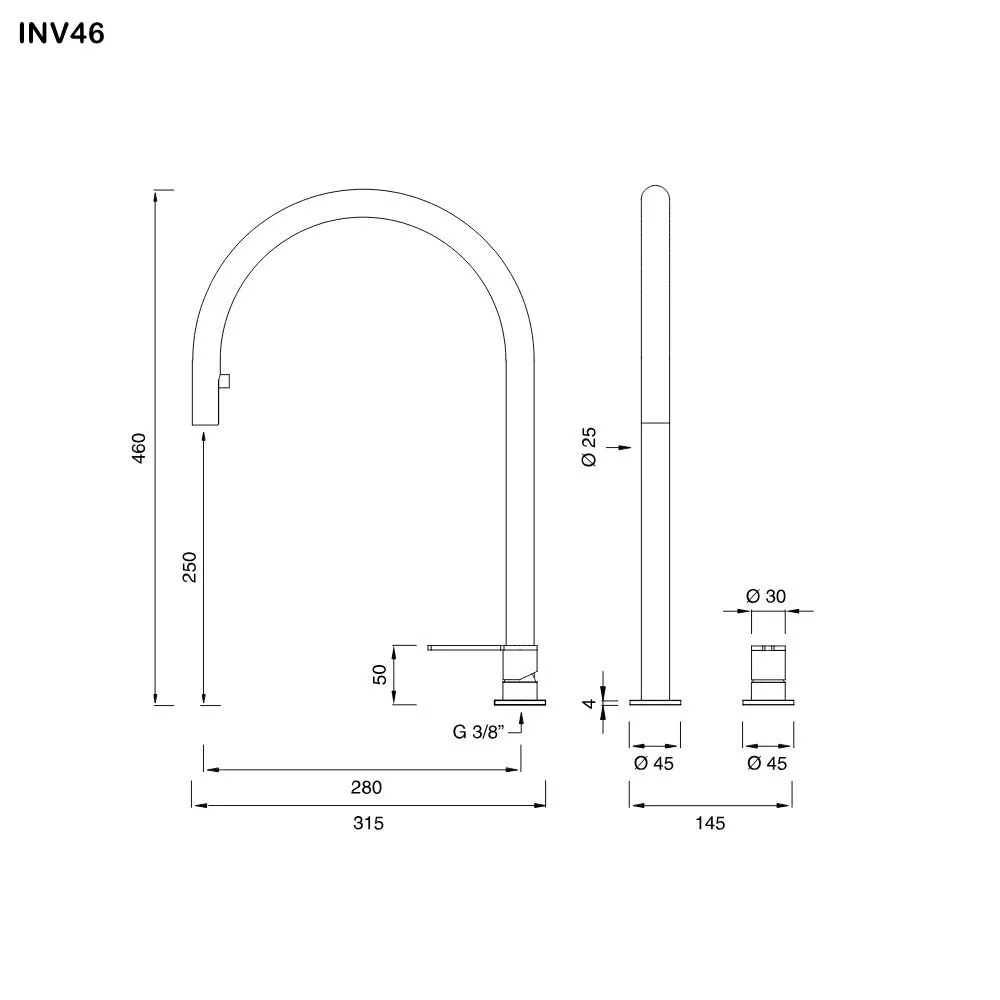 ceadesign INNOVO Zweiloch-Mischer mit schwenkbarem Auslauf und herausziehbarer Handbrause, Ausladung: 280mm, edelstahl satiniert-INV46S