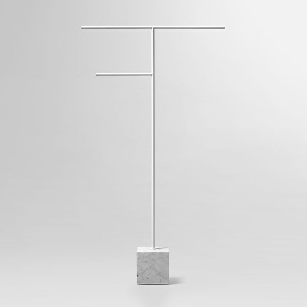 antoniolupi BIVIO Handtuchständer mit Basis aus Naturstein bianco carrara, Struktur aus Messing, weiß matt - BIVIO3-5-MC