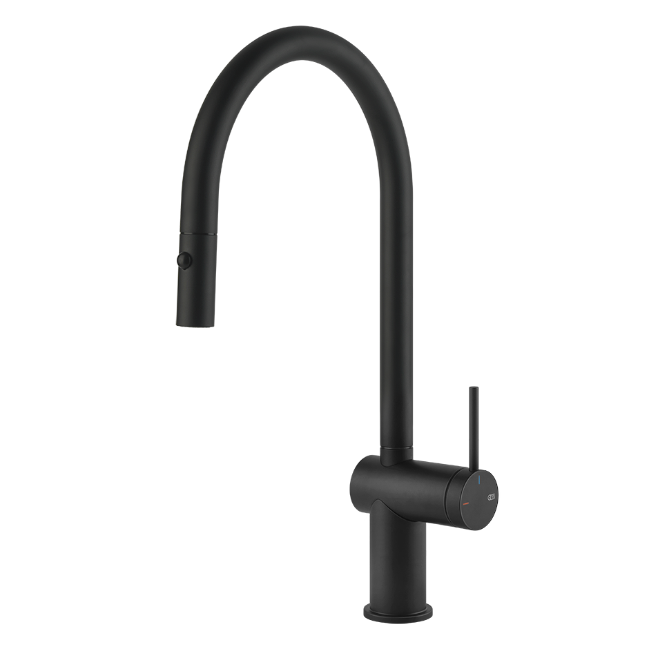 Gessi INEDITO Einhebelmischer mit Schwenkarm und Auszugsbrause mit 2 Strahlfunktionen, schwarz matt - 60413299