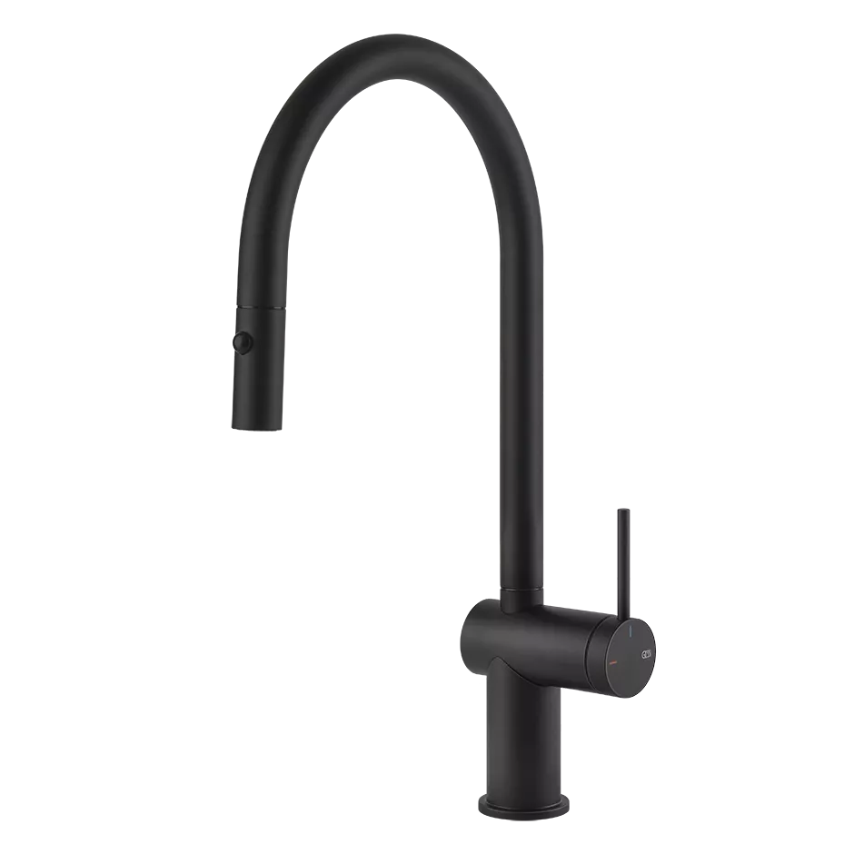Gessi INEDITO Einhebelmischer mit Schwenkarm und Auszugsbrause mit 2 Strahlfunktionen, schwarz matt - 60413299