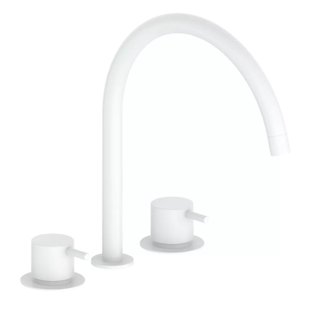 vola KV15 Dreiloch-Zweigriffmischer ohne Ablaufgarnitur, Ausladung:230mm, Hebel:25mm, weiß matt-KV15-28