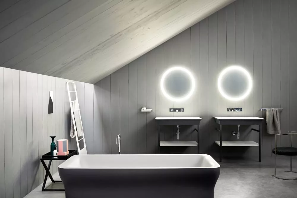 Agape NOVECENTO XL Waschtisch mit Becken aus Ceramilux®, Breite: 90cm, Tiefe: 55cm, Höhe: 85,7cm, ohne Hahnloch, Gestell aus lackiertem Edelstahl, Farbe innen weiß matt, Farbe außen dunkelgrau - ACER10700RBG+ACER1072G