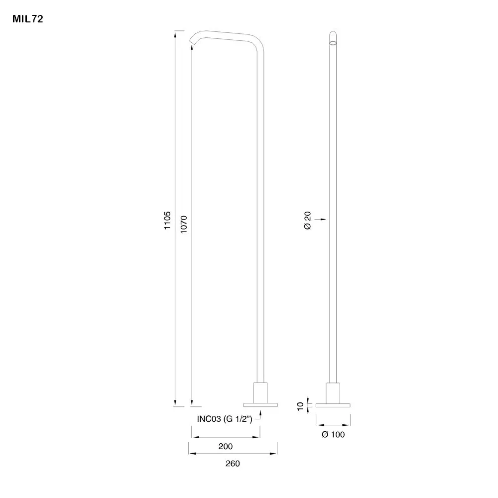 cea MIL 72 freistehender Standauslauf, H:1105mm, edelstahl satiniert-MIL72S