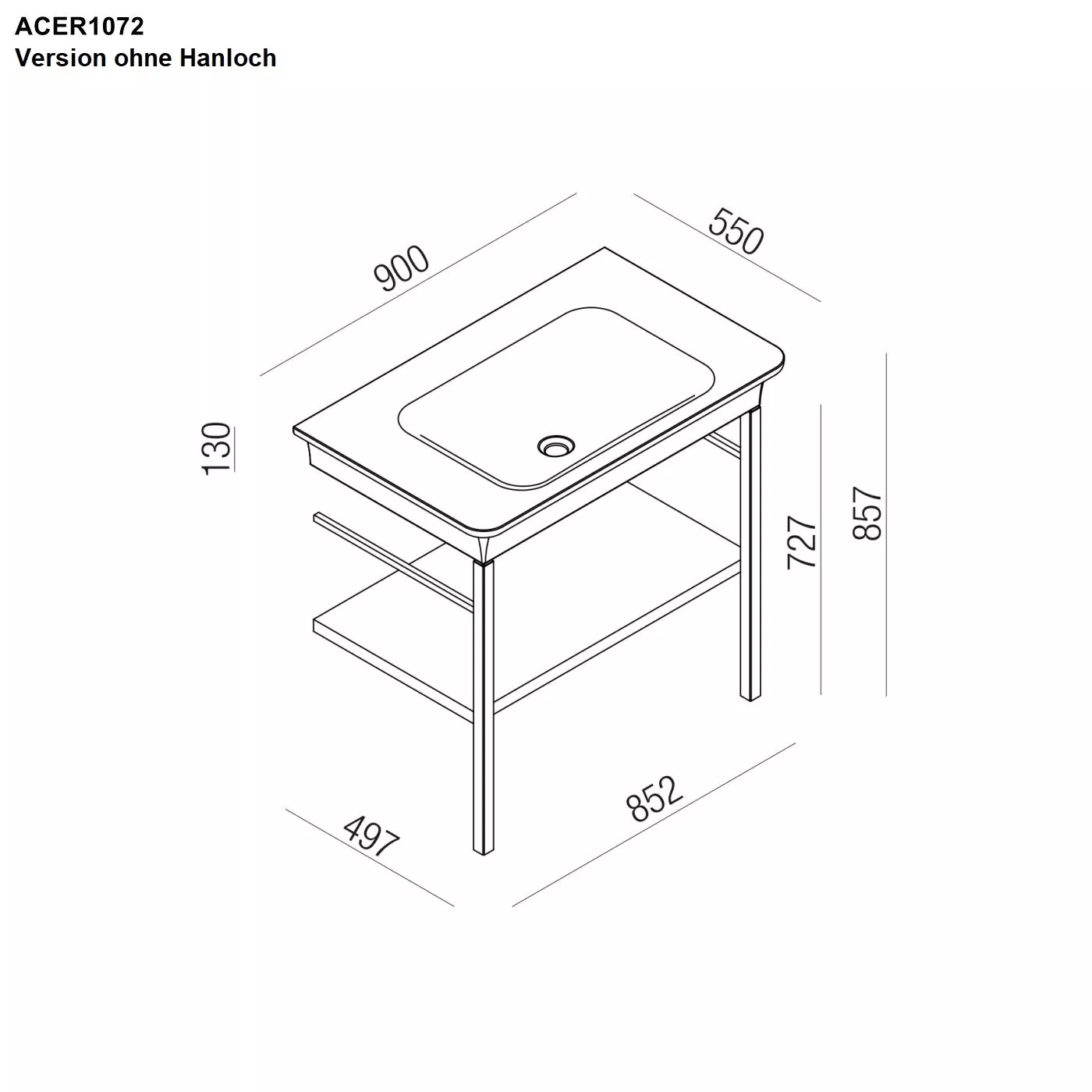Agape NOVECENTO XL Waschtisch mit Becken aus Ceramilux®, Breite: 90cm, Tiefe: 55cm, Höhe: 85,7cm, ohne Hahnloch, Gestell aus lackiertem Edelstahl, Farbe innen weiß matt, Farbe außen dunkelgrau - ACER10700RBG+ACER1072G