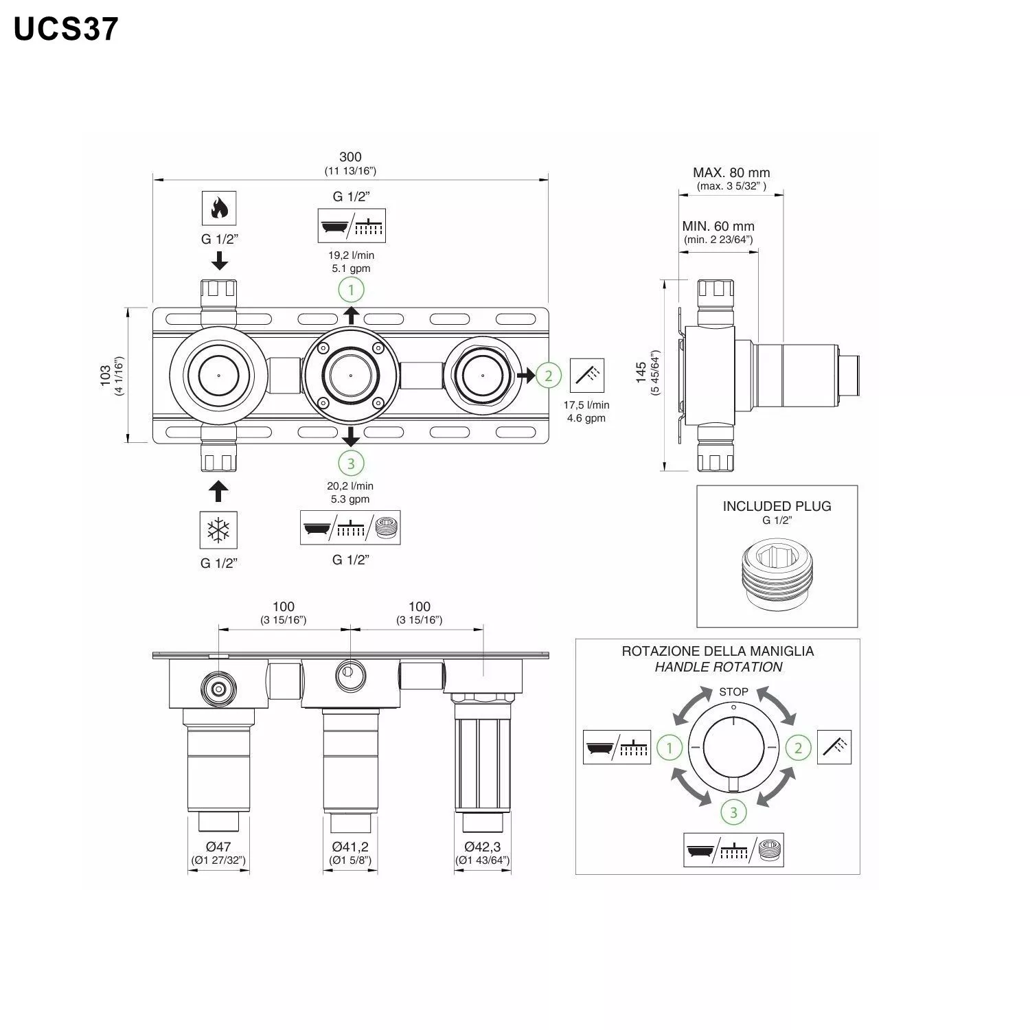 cea Unterputz-Einbauteil-Thermostat mit 2/3-Wege-Umstellung und Auslaufmuffe rechts - UCS37 cea Unterputz-Einbauteil-Thermostat mit 2/3-Wege-Umstellung und Auslaufmuffe rechts - UCS37