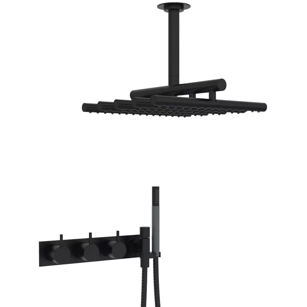 vola 5474R-051A Unterputz-Brause-Thermostat, Decken-Regenbrause 050A, Hebel:25mm, schwarz matt-5474R-051A-27