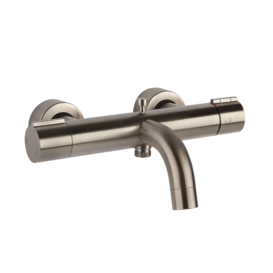Gessi VIA TORTONA Aufputz-Wannen-Thermostat mit Auslauf zur Wandmontage, Ausladung: 201mm, mit automatischem 2-Wege-Umsteller zum Ziehen, Finox Optik - 18711149