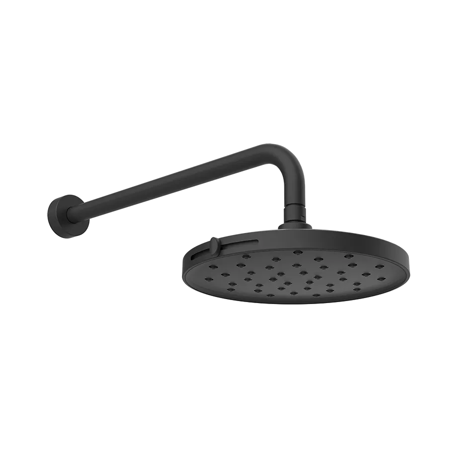 Gessi EMPORIO schwenkbare Antikalk-Kopfbrause zur Wandmontage, Durchmesser: 230mm, mit Gelenk und rundem Wandarm 389mm, Funktionen: Regen und Spraynebel, 1/2 Anschluss, bei 3 bar Druck ca. 8 l/min, schwarz matt - 47375299